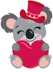 Koala with hat holding a heart
