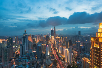Shenzhen Blue Sky City Skyline Scenery At Summer twilight in luohu