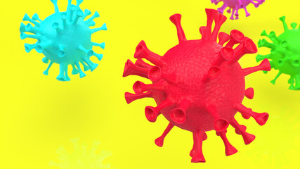 The virus multi color on yellow background for medical content 3d rendering