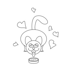 Obraz premium Cat drinking milk. Funny and cute. Coloring page. Vector. 