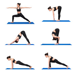 Asian woman practice yoga pose exercise at the yoga sport gym isolated on white background