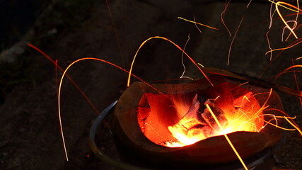 Charcoal stove with sparks 