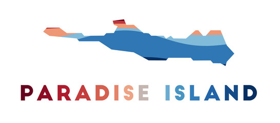 Paradise Island map. Map of the island with beautiful geometric waves in red and blue colors. Vivid Paradise Island shape. Vector illustration.
