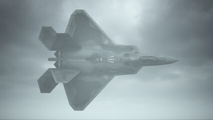 Fototapeta na wymiar Fighter Jet Aircraft Flying Low Overcast Day 3d illustration 3d render