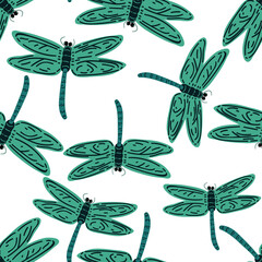 seamless pattern with hand drawn dragonfly. creative animal designs for fabric, wrapping, wallpaper, textile, apparel.