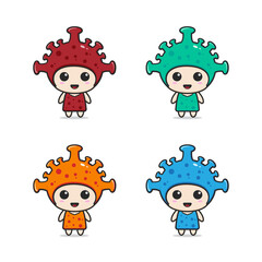 set of cute virus costumes in different colors. Coronavirus novel (2019-nCoV). The concept of corona virus quarantine. Corona Virus with a Mascot Character.