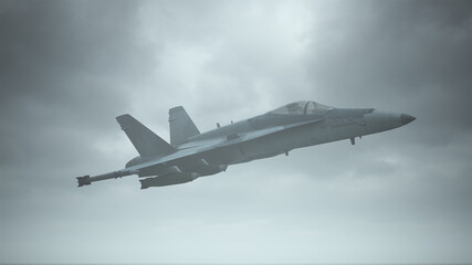 Supersonic Jet Aircraft Multi-Role Flying Low Overcast Day 3d illustration 3d render