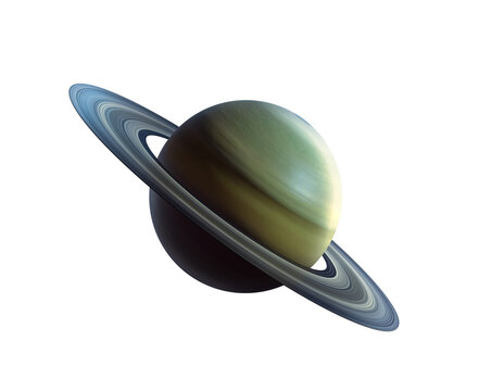 Saturn planet in the universe. Planet with rings is called saturn. Milky way in the background. 3D rendering. Isolated on white background.