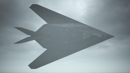 Fototapeta na wymiar Stealth Fighter Jet Aircraft Flying Low Overcast Day 3d illustration 3d render