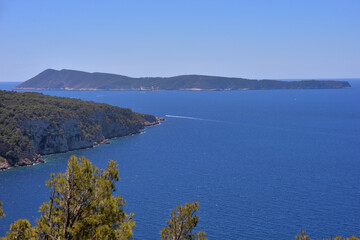 THE ISLAND OF BISEVO IN THE ADRIATIC SEA. PANORAMIC VIEW FROM THE ISLAND OF VIS