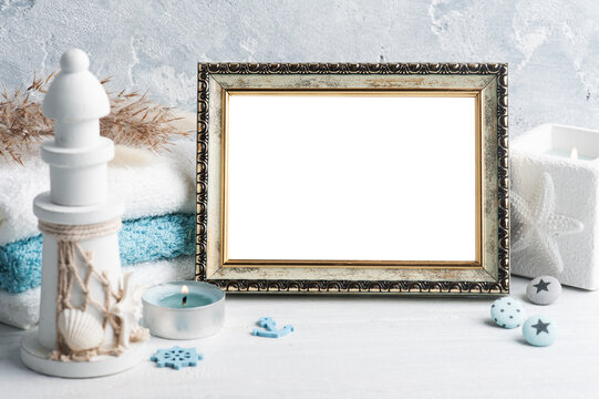 Empty photo frame in scandinavian interior