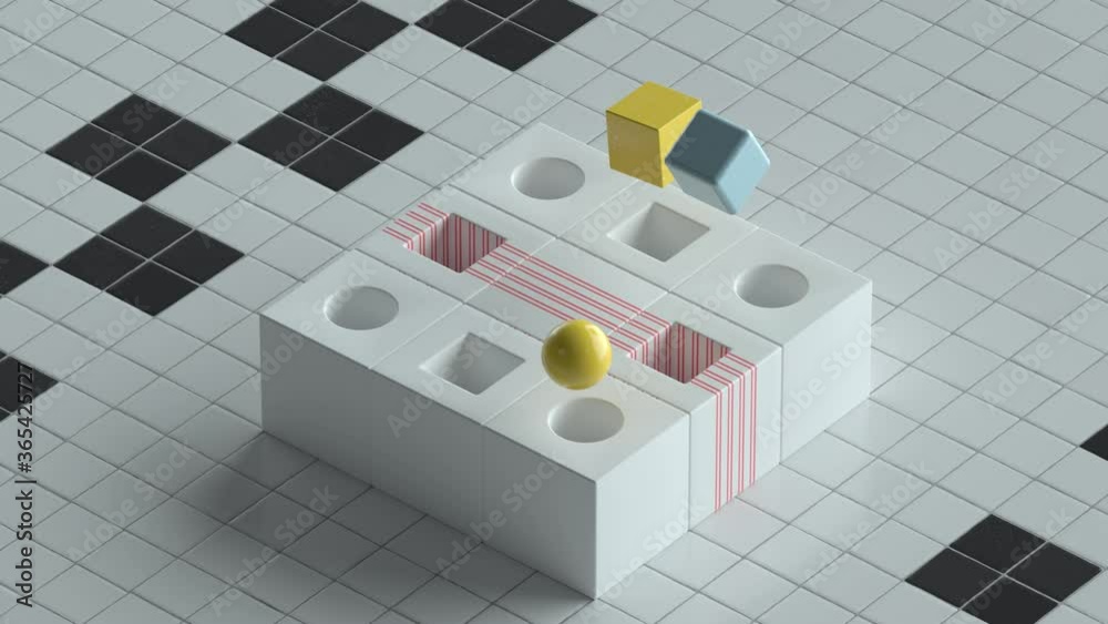 Poster 3d render of looped animation with geometric shapes fits into notches. infinite animation. satisfyin