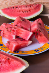 Plate with slices of watermelon, close-up