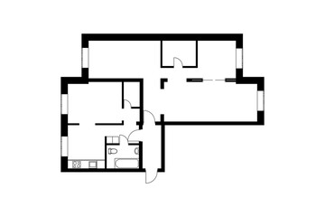 Black and White floor plan of a modern unfurnished apartment for your design. Vector blueprint suburban house.  Architectural project.