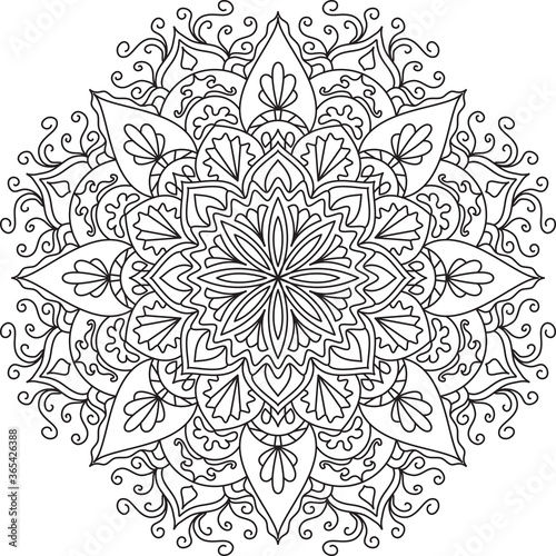 Circle mandala coloring page for adult - Black and white mandala poster - Relax and meditation - Beautiful nature ornament - Wall mural