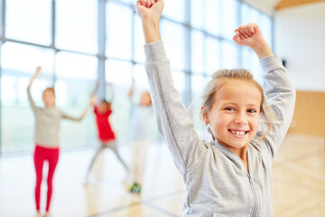 Girl is happy in physical education