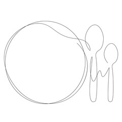 Spoons and plate silhouette on white background. Vector illustration