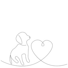 Puppy with heart, love background vector illustration