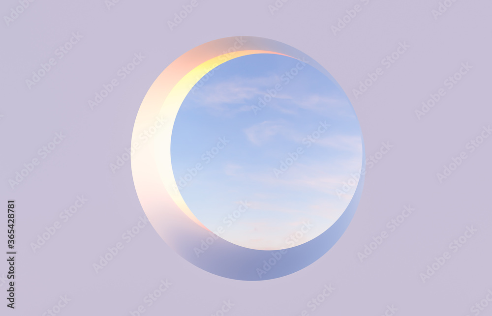Aufkleber winter scene with geometrical circle frame. sky view. 3d render background.