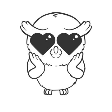 Cute cartoon owl in love isolated on white background. Vector illustration