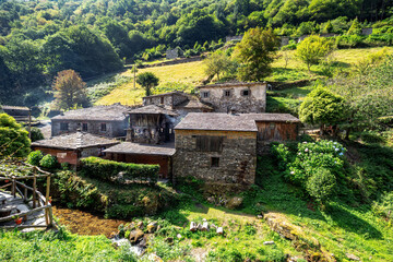 Teixois village, Los Oscos, Asturias. Ethnographic Site dates from the 18th century and is based on the integral use of the hydraulic energy of the river.