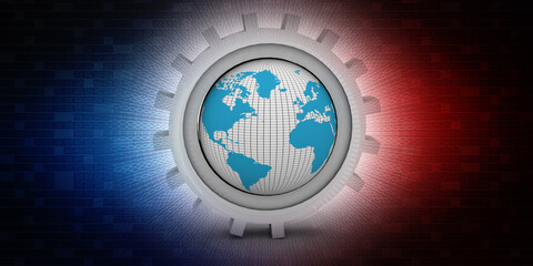 3d rendering Earth globes with gear
