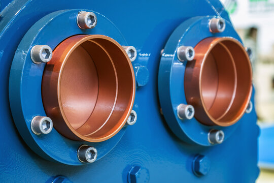 thick copper pipes with flanges for cooling or air conditioning systems