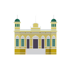 Islamic mosque, The unique yellow building with green windows and green roof