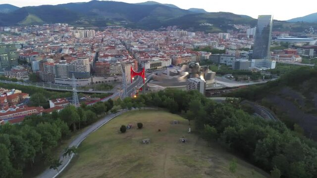 Bilbao. Aerial view of Bilbao, city of Basque Country, Spain. Drone Footage
