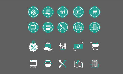 Flat icon set for restaurant hotel and travel with green color