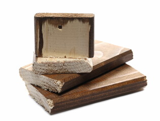 Sawed wooden planks, wood slabs isolated on white background