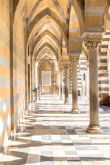 Classical arches of the Amalfi Cathedral, Amalfi city, Italy