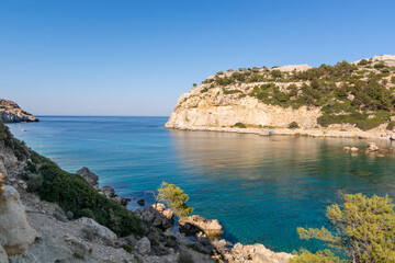 Fototapeta na wymiar Anthony Quinn Bay, secluded beach on the island of Rhodes. Greece