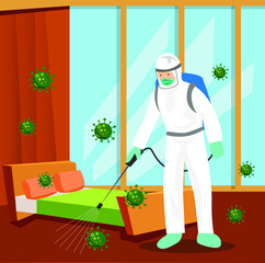 Vector illustration of a coronary injection agent (Covid-19)  
In the hotel.
