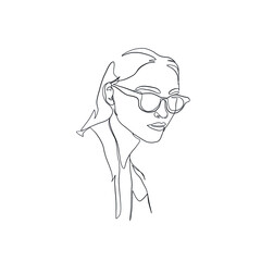 One line woman in sunglasses. Fashionable typography girl in minimalist style. Beauty sign. Attractive fashion model. 
