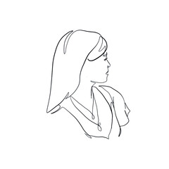 One line vector woman portrait. Linear female face. Single abstract silhouette in minimal style. Hand drawn art.