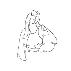 One line vector woman portrait. Linear female face. Single abstract silhouette in minimal style. Hand drawn art.