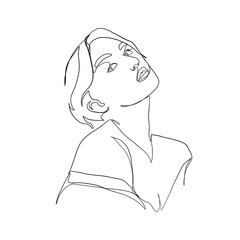 One line vector woman portrait. Linear female face. Single abstract silhouette in minimal style. Hand drawn art.