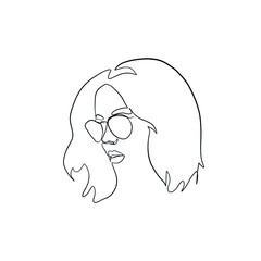 One line woman in sunglasses. Fashionable typography girl in minimalist style. Beauty sign. Attractive fashion model. 