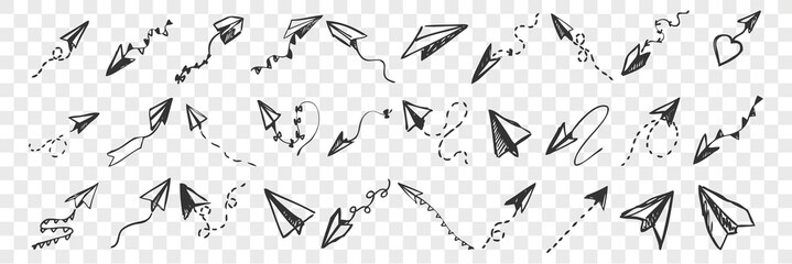 Hand drawnpaper planes doodle set