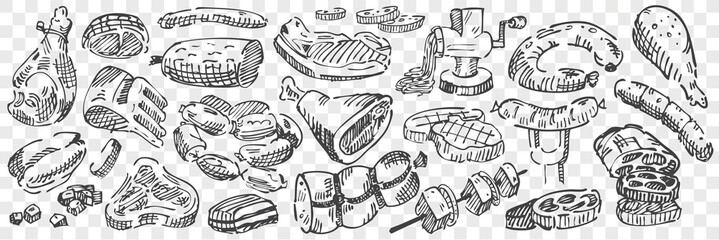 Hand drawn meat doodle set
