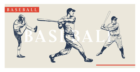 Vintage baseball players set. Retro baseball poster © CHEESEBURGER