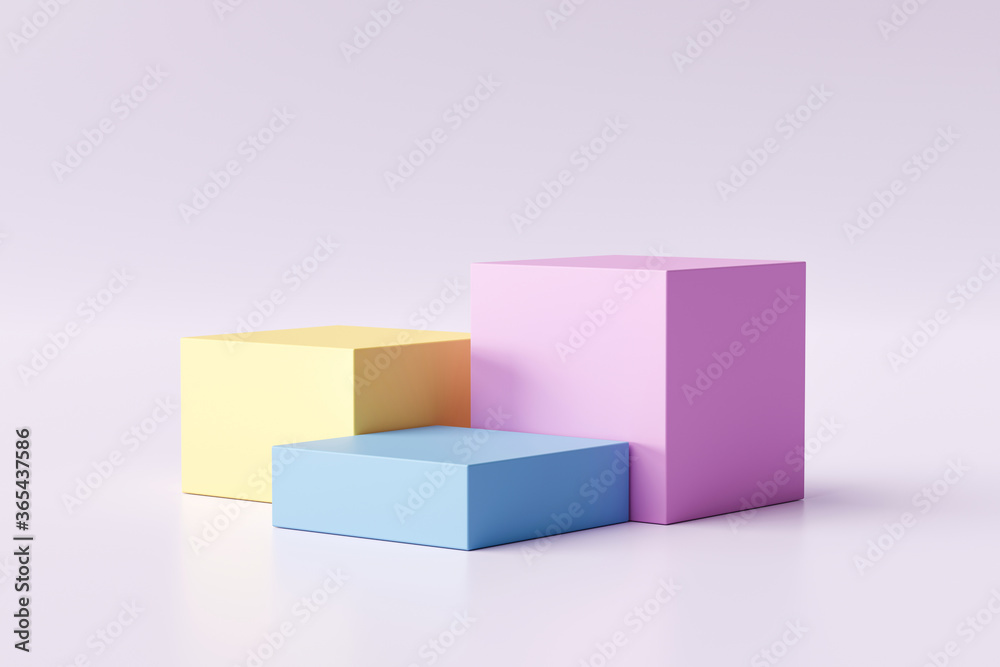 Aufkleber Three step of pastel color product display on modern background with blank showcase for showing. Empty pedestal or podium platform. 3D Rendering.