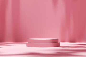 Empty room scene backdrops product display on pink background with sunny shadow in blank studio....