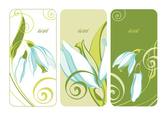 Labels with snowdrops.  Vector clipart with spring flowers. 