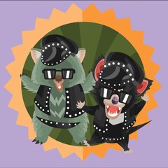 wombat and tasmanian devil in leather costume