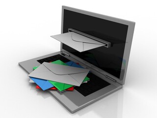 3d rendering laptops with mail envelops