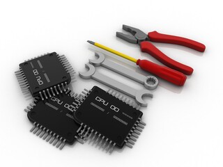 3d rendering microchips with tools