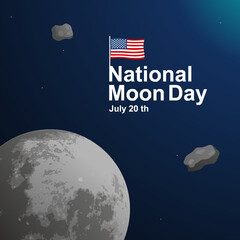 National Moon day illustration vector, the first human landing day to the moon, which is on July 20, 1968