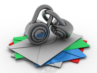 Naklejka premium 3d rendering Envelope network protection lock